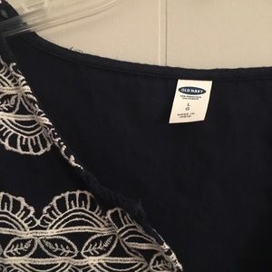 Blue and White Short-Sleeved Top